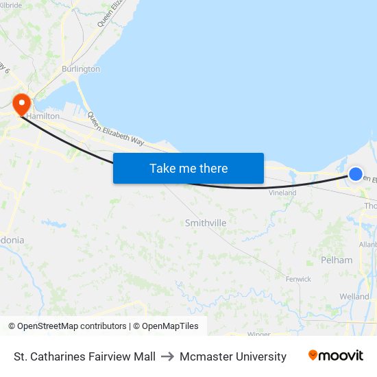 St. Catharines Fairview Mall to Mcmaster University map