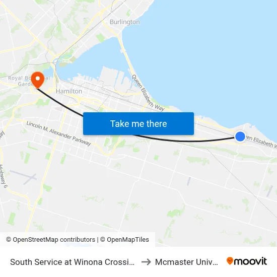 South Service at Winona Crossing East to Mcmaster University map