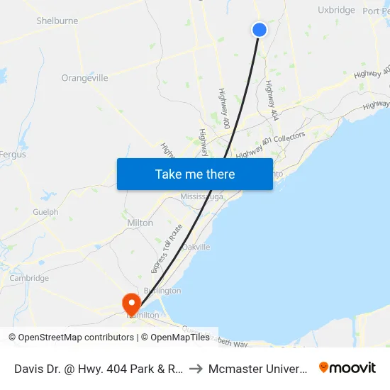 Davis Dr. @ Hwy. 404 Park & Ride to Mcmaster University map