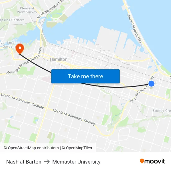 Nash at Barton to Mcmaster University map