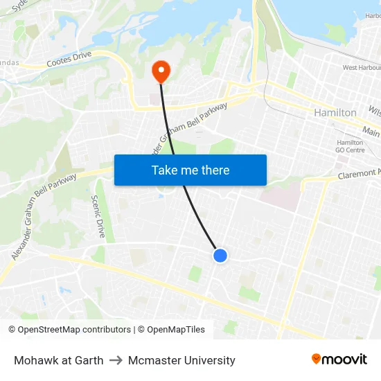 Mohawk at Garth to Mcmaster University map