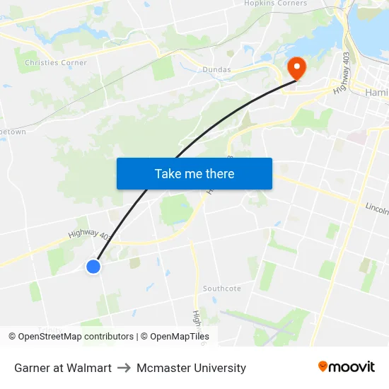 Garner at Walmart to Mcmaster University map
