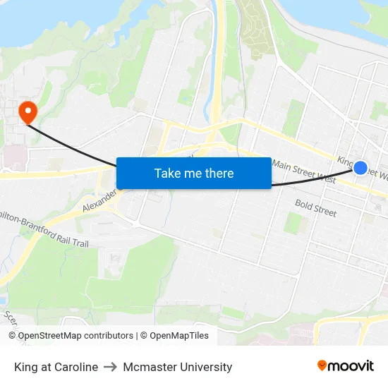 King at Caroline to Mcmaster University map