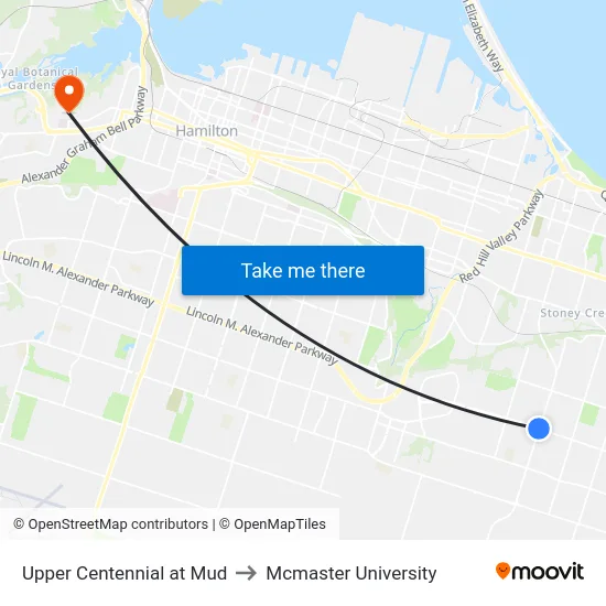 Upper Centennial at Mud to Mcmaster University map