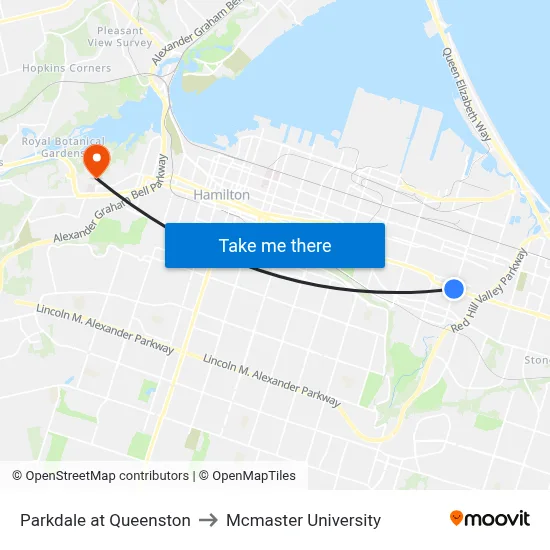Parkdale at Queenston to Mcmaster University map
