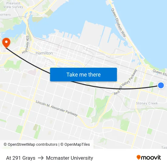 At 291 Grays to Mcmaster University map