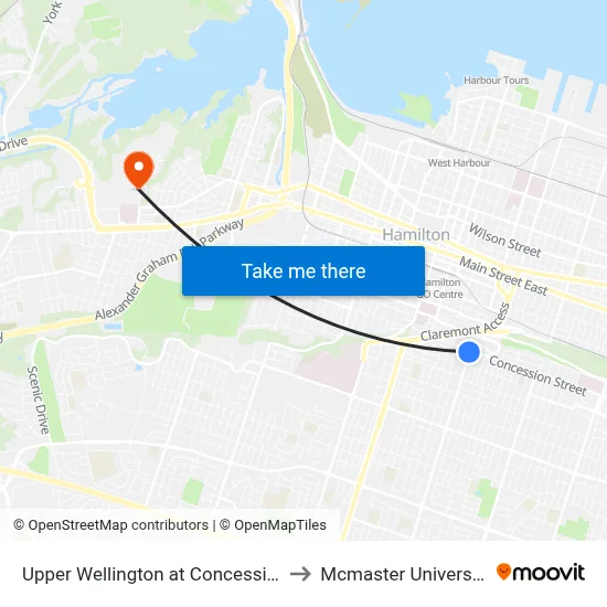 Upper Wellington at Concession to Mcmaster University map