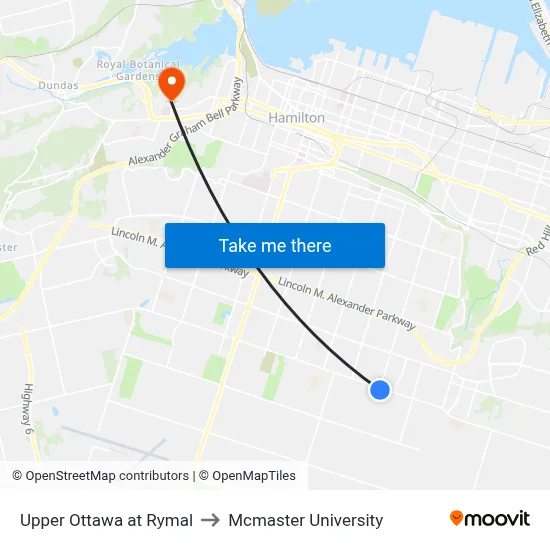 Upper Ottawa at Rymal to Mcmaster University map