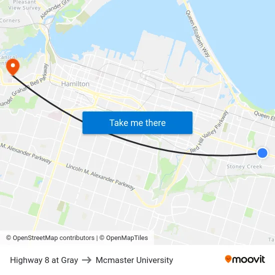 Highway 8 at Gray to Mcmaster University map