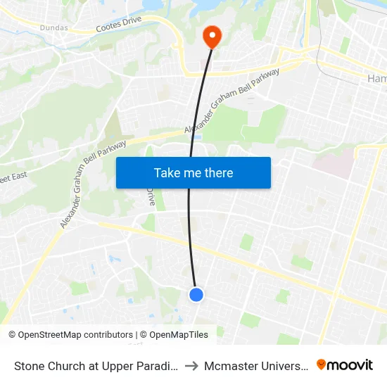 Stone Church at Upper Paradise to Mcmaster University map