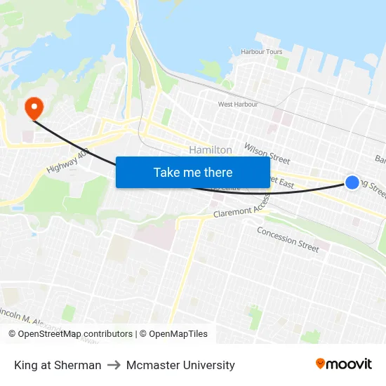 King at Sherman to Mcmaster University map