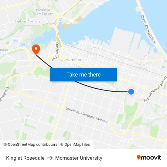 King at Rosedale to Mcmaster University map