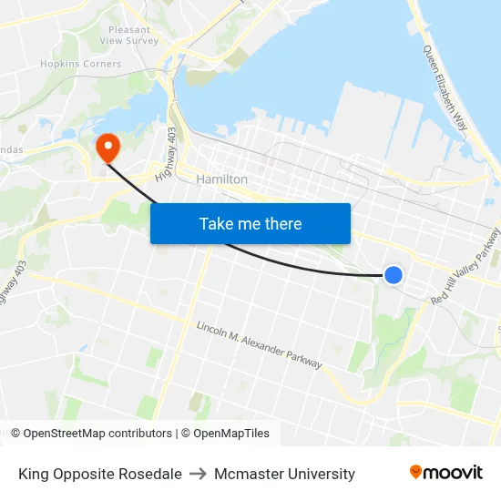 King Opposite Rosedale to Mcmaster University map