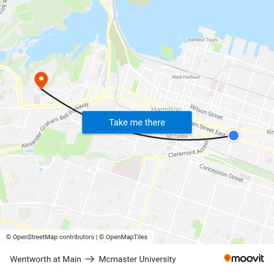 Wentworth at Main to Mcmaster University map