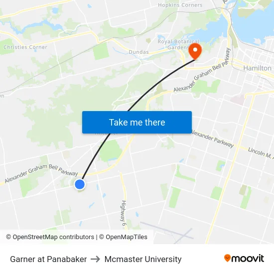 Garner at Panabaker to Mcmaster University map