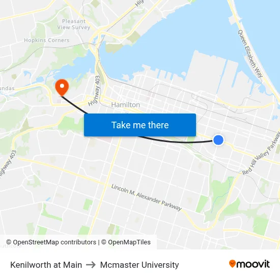 Kenilworth at Main to Mcmaster University map