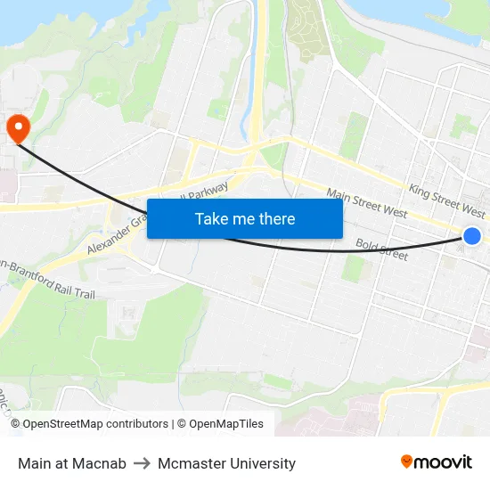Main at Macnab to Mcmaster University map