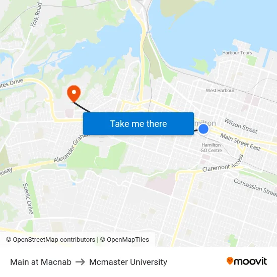 Main at Macnab to Mcmaster University map