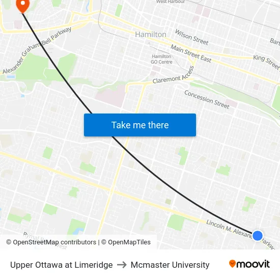 Upper Ottawa at Limeridge to Mcmaster University map