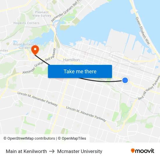 Main at Kenilworth to Mcmaster University map