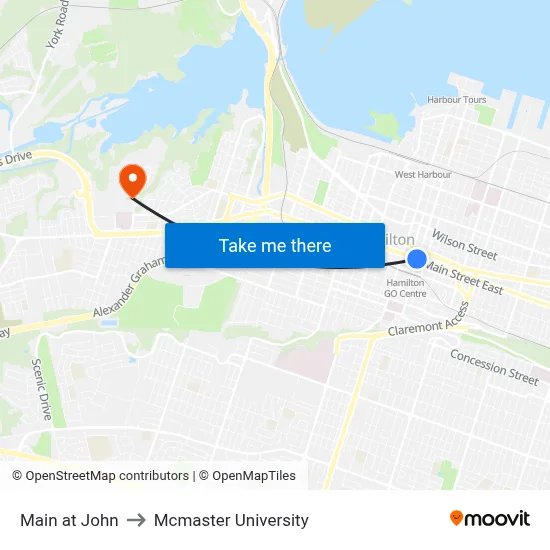 Main at John to Mcmaster University map