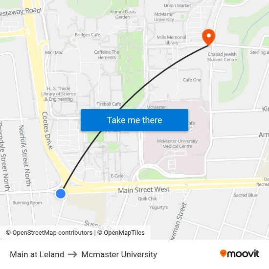 Main at Leland to Mcmaster University map