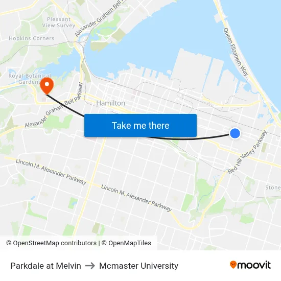 Parkdale at Melvin to Mcmaster University map