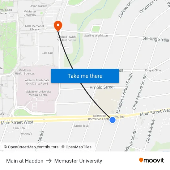 Main at Haddon to Mcmaster University map