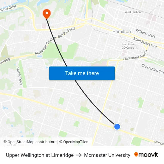 Upper Wellington at Limeridge to Mcmaster University map