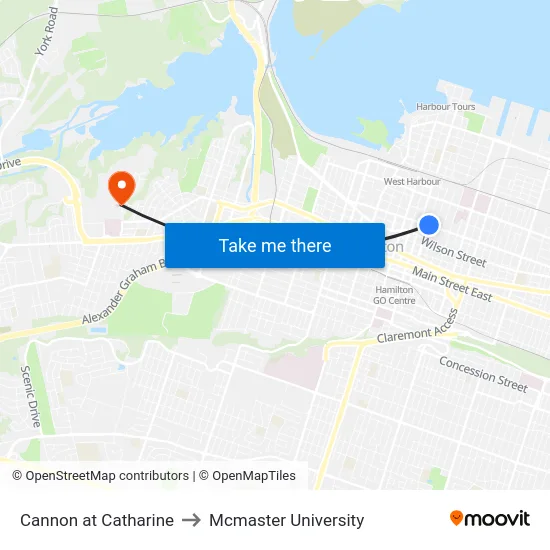 Cannon at Catharine to Mcmaster University map