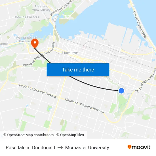 Rosedale at Dundonald to Mcmaster University map