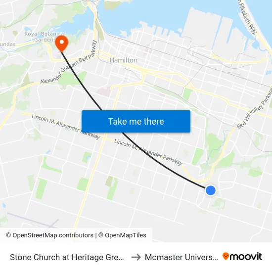 Stone Church at Heritage Greene to Mcmaster University map