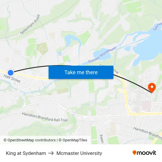 King at Sydenham to Mcmaster University map