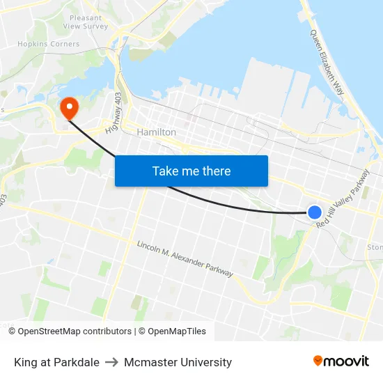 King at Parkdale to Mcmaster University map
