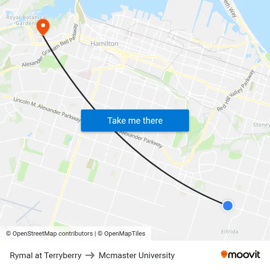 Rymal at Terryberry to Mcmaster University map