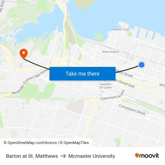Barton at St. Matthews to Mcmaster University map