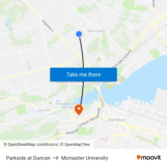 Parkside at Duncan to Mcmaster University map