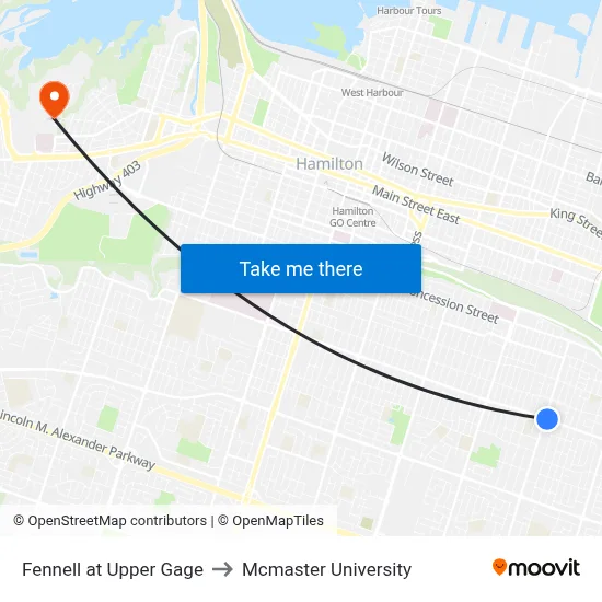 Fennell at Upper Gage to Mcmaster University map