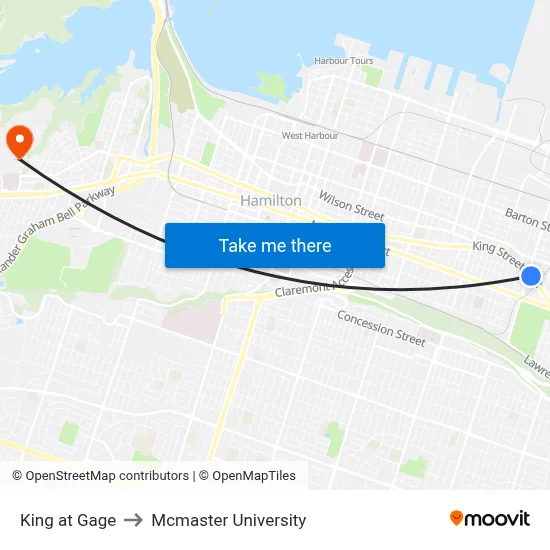 King at Gage to Mcmaster University map