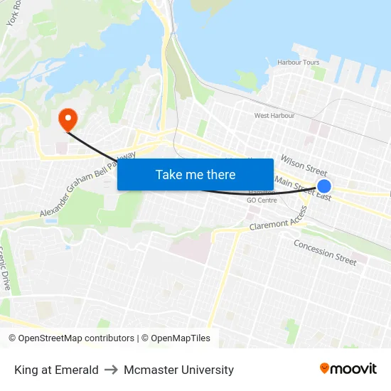 King at Emerald to Mcmaster University map