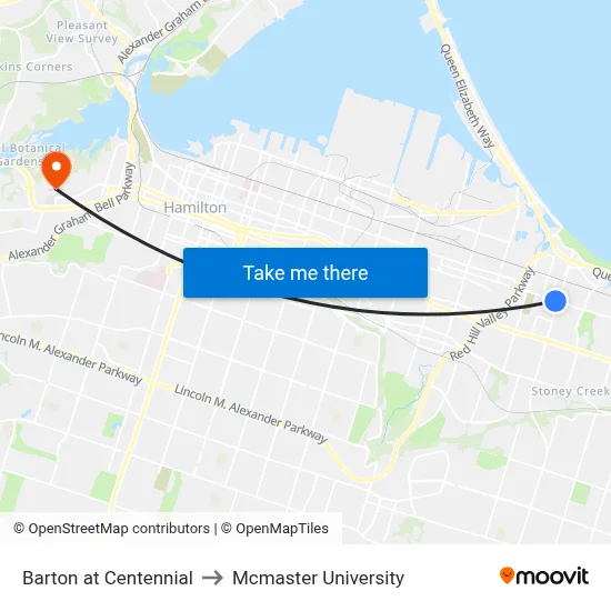 Barton at Centennial to Mcmaster University map