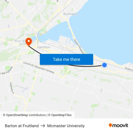 Barton at Fruitland to Mcmaster University map