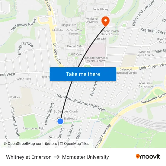 Whitney at Emerson to Mcmaster University map