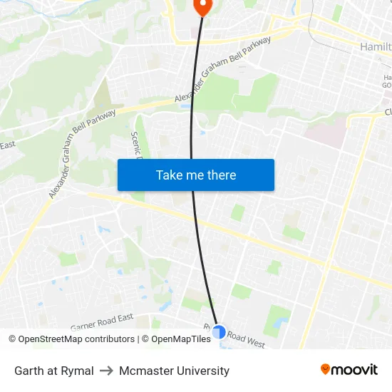 Garth at Rymal to Mcmaster University map