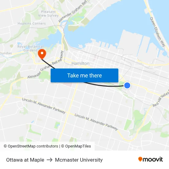 Ottawa at Maple to Mcmaster University map