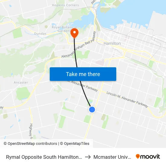 Rymal Opposite South Hamilton Square to Mcmaster University map