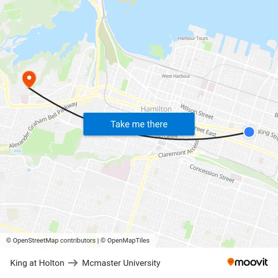 King at Holton to Mcmaster University map