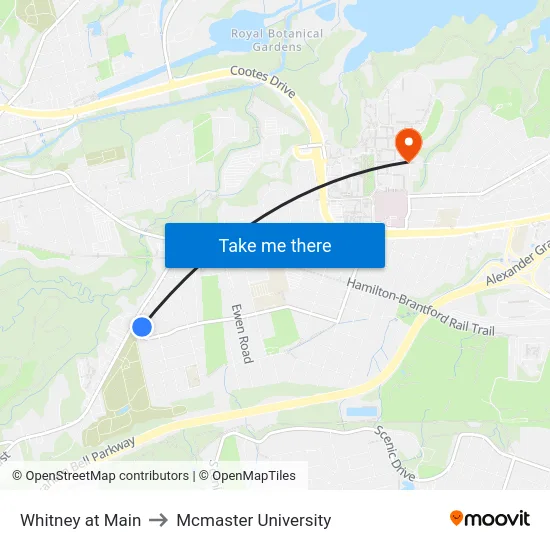 Whitney at Main to Mcmaster University map