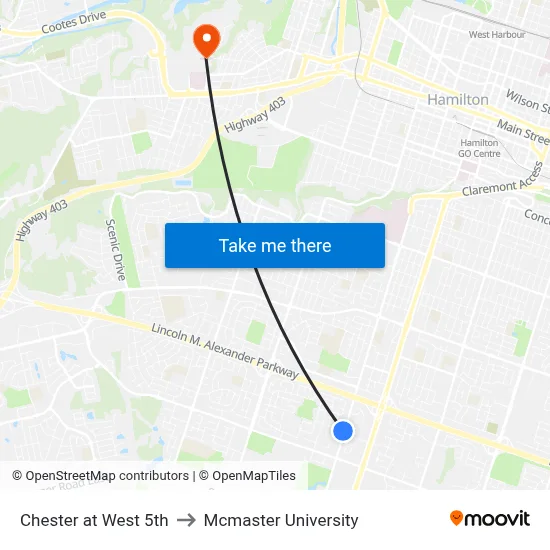 Chester at West 5th to Mcmaster University map