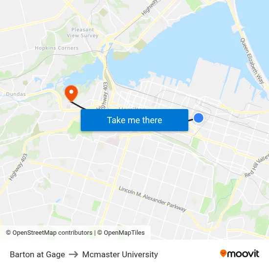Barton at Gage to Mcmaster University map